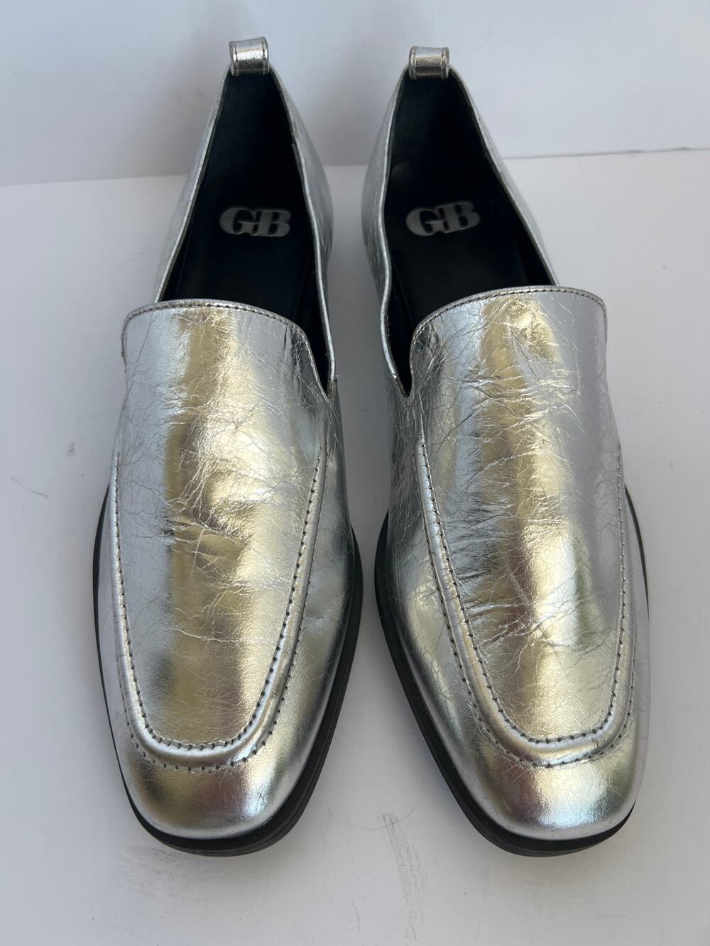 Gianni Bini GB Women's Flip Side Metallic Silver Leather Flat Loafers Size 7.5 M